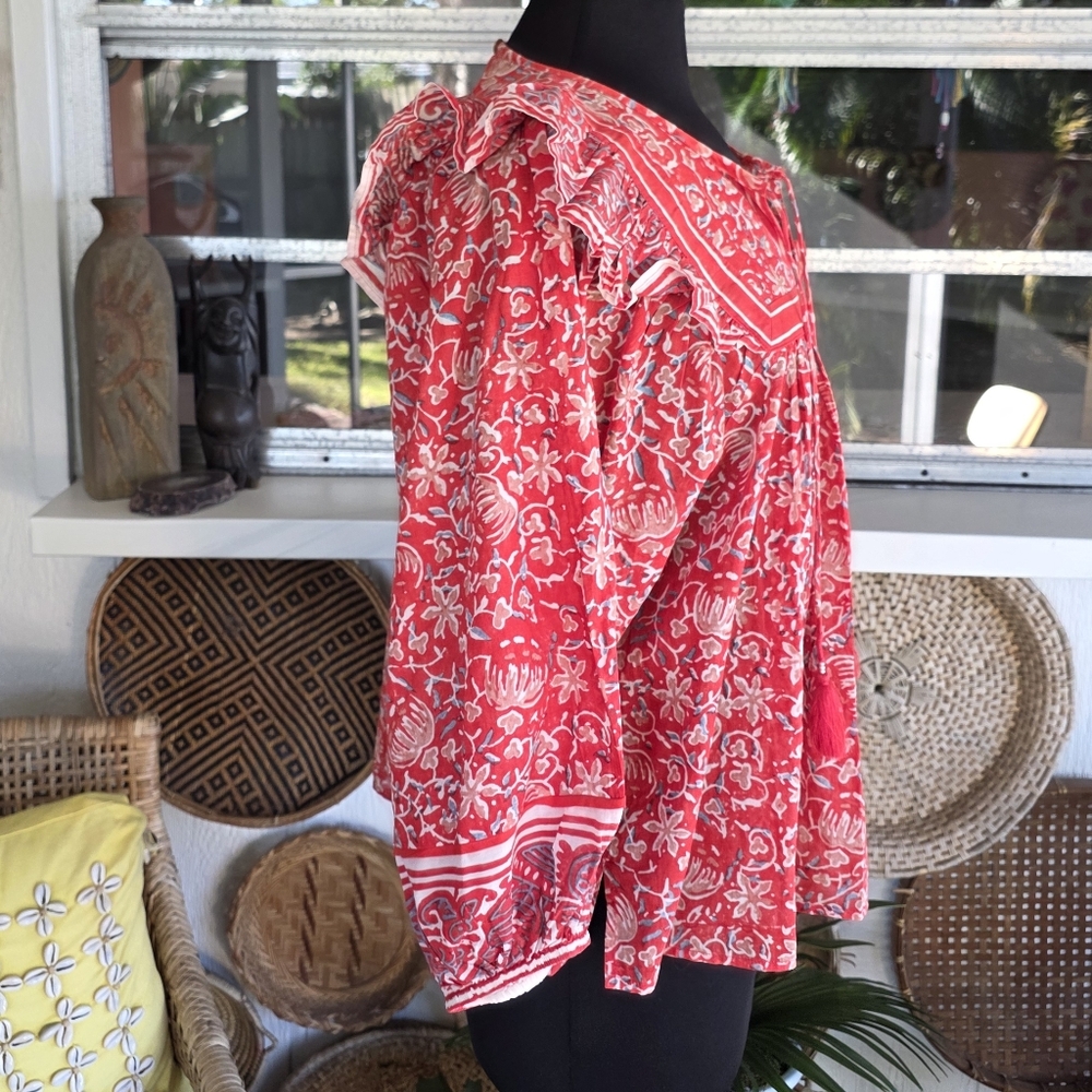 Cleobella Mylah Blouse Medium Red Fan Block Print… - image 7